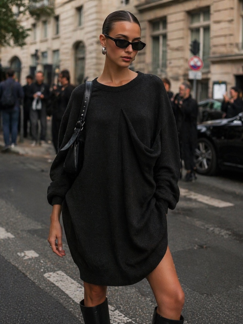 Gestuz Oversized Dark Gray Knit Mini Dress - Women's Casual Sweater Dress